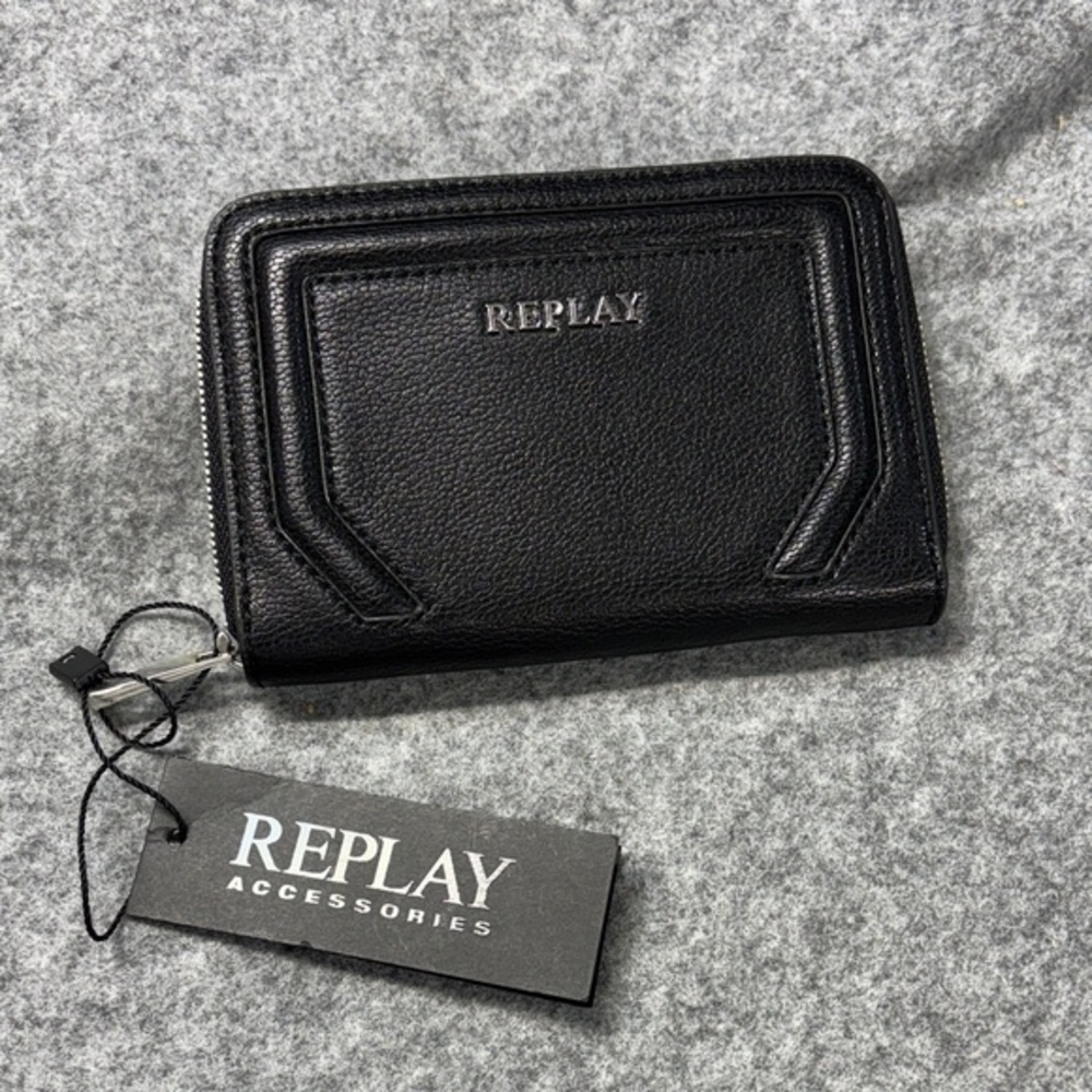 Replay Accessories pebbled Black Textured Wallet clutch purse NWT